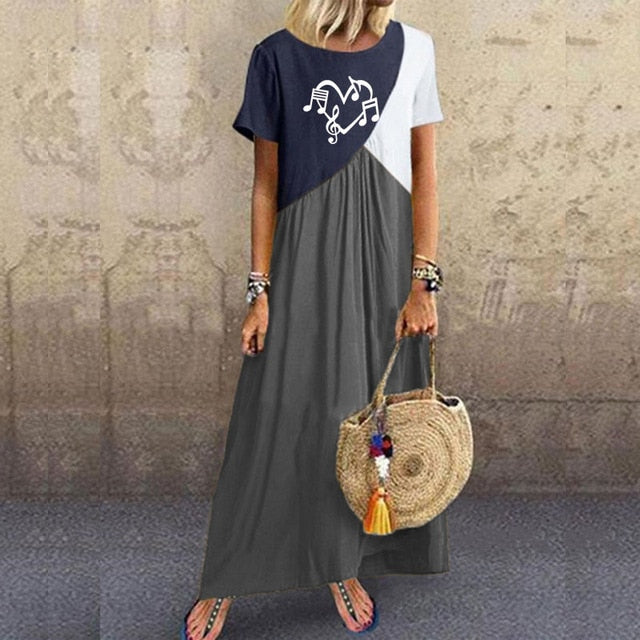 Music Notes Splice Casual Dress