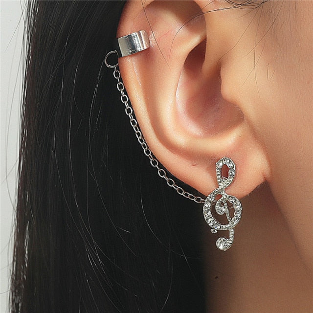 Music Notes Long Chain Stud Earring