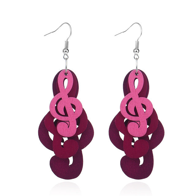 Wooden Music Note Drop Earrings