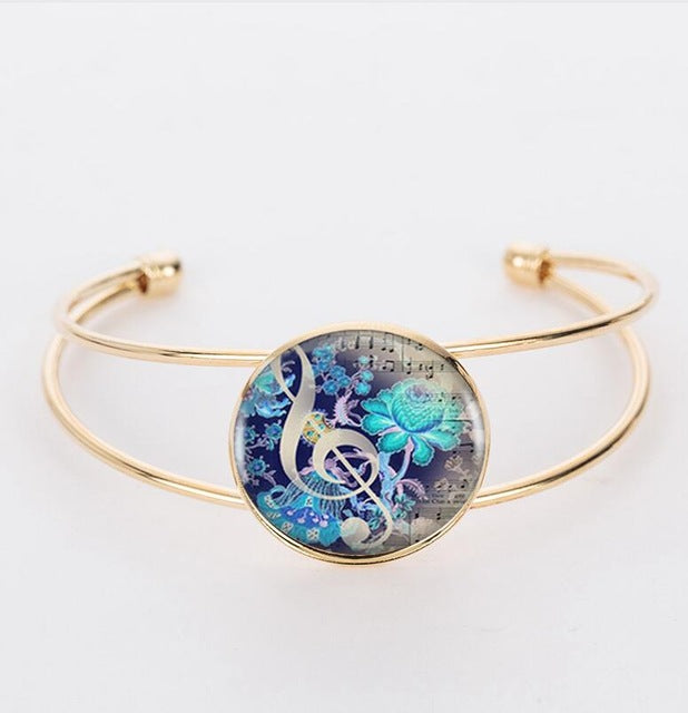 Glass Cabochon Music Notes Bracelet