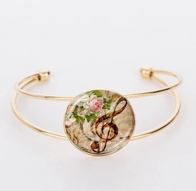 Glass Cabochon Music Notes Bracelet