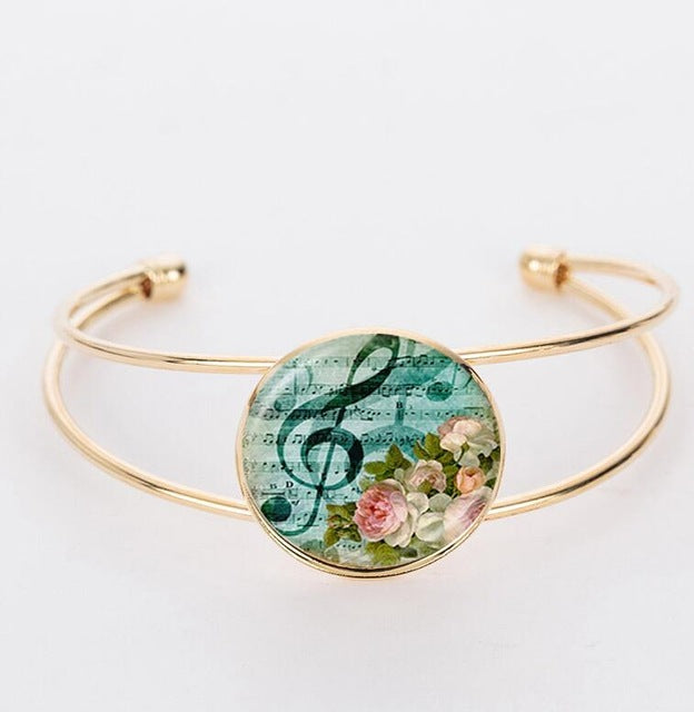 Glass Cabochon Music Notes Bracelet