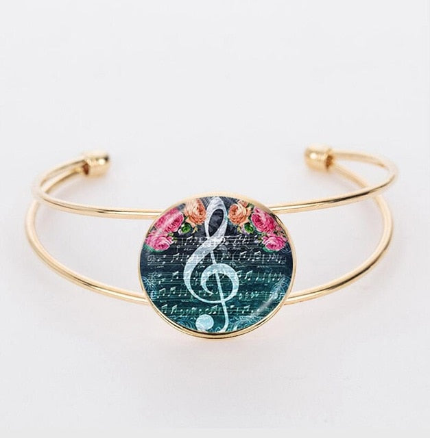 Glass Cabochon Music Notes Bracelet