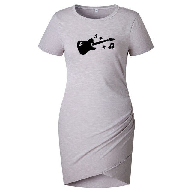 Music Guitar Wrap Hip Irregular Dress