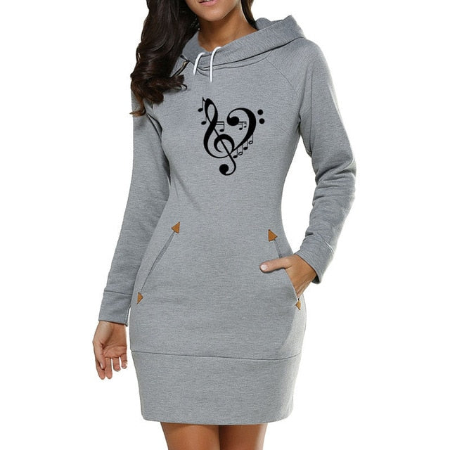 Heart Music Notes Hooded Dress