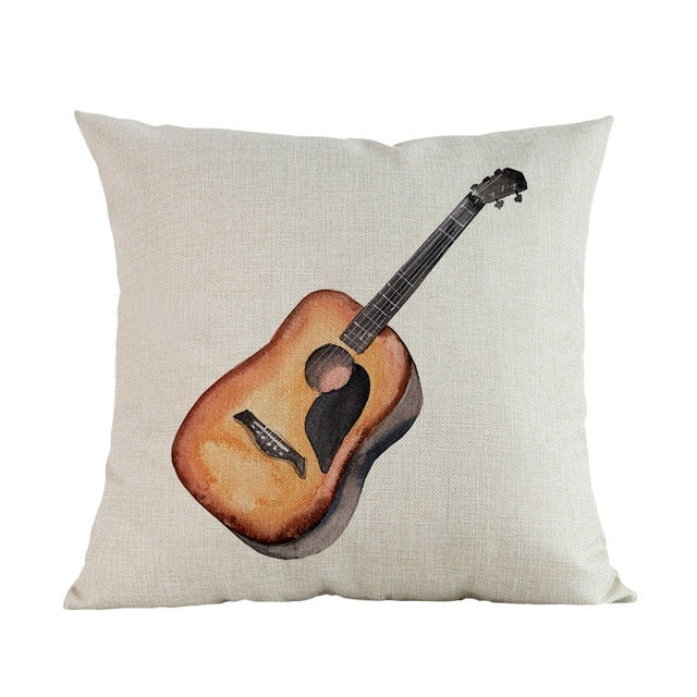Watercolor Musical Instrument Pillow Case