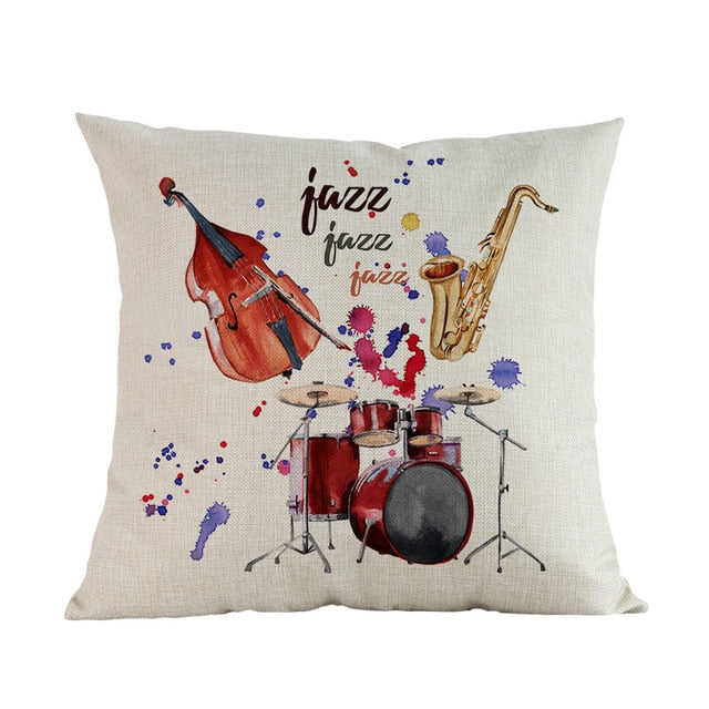 Watercolor Musical Instrument Pillow Case