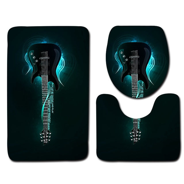 Guitar Pattern Bathroom Mat Set