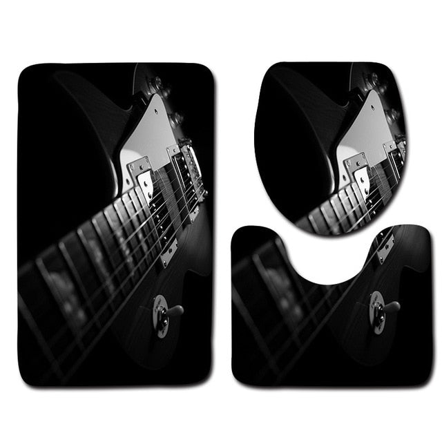 Guitar Pattern Bathroom Mat Set