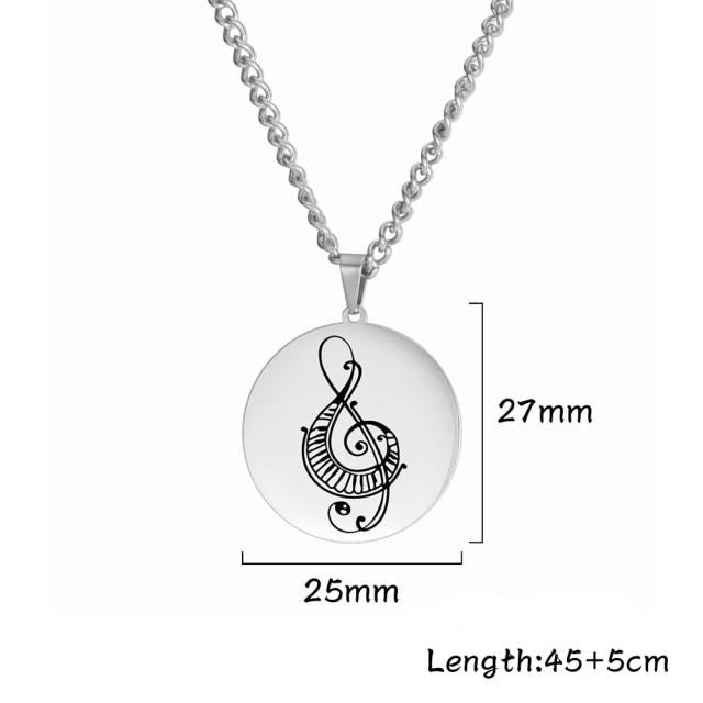 Music Notes Round Pendant Necklace