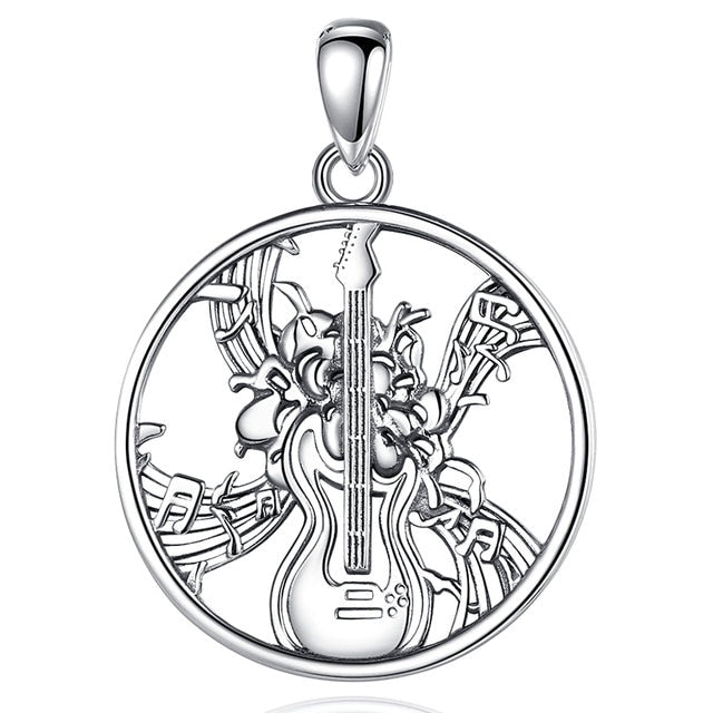 Silver Music Electric Guitar Necklace