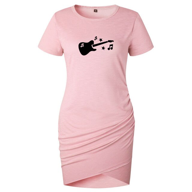 Music Guitar Wrap Hip Irregular Dress