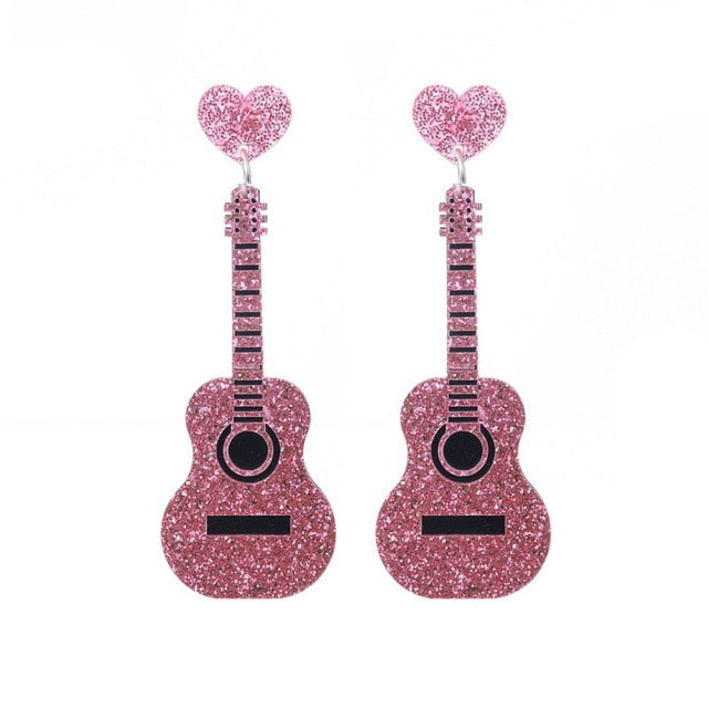 Vintage Guitar Acrylic Drop Earrings