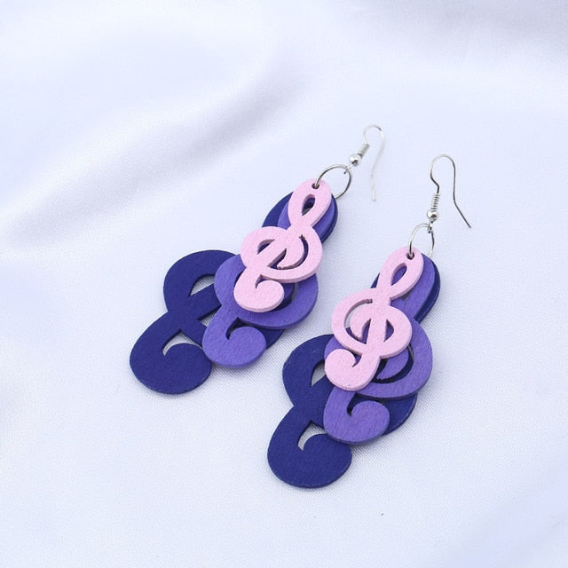 Wooden Music Note Drop Earrings