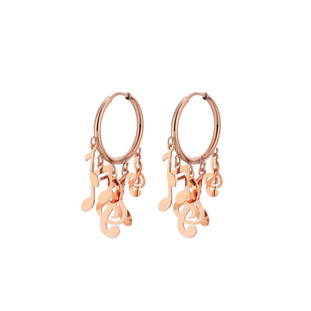 Music Notes Tassel Hoop Earrings