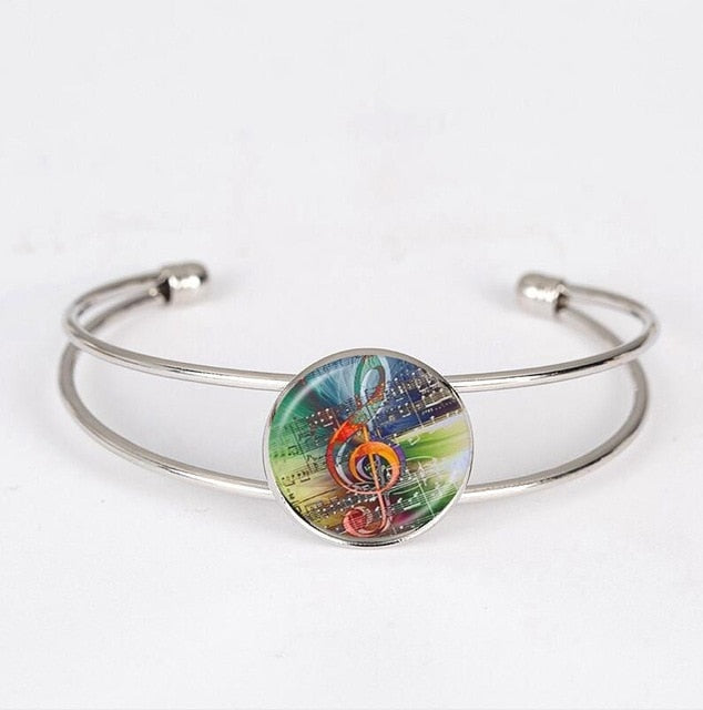 Glass Cabochon Music Notes Bracelet