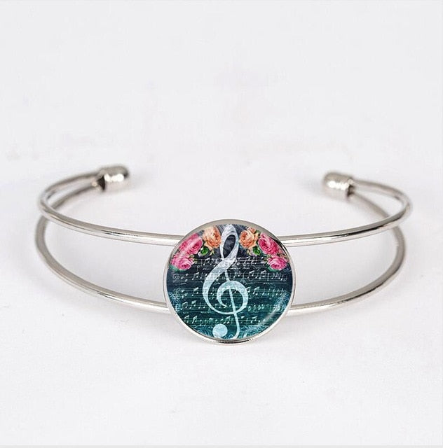 Glass Cabochon Music Notes Bracelet