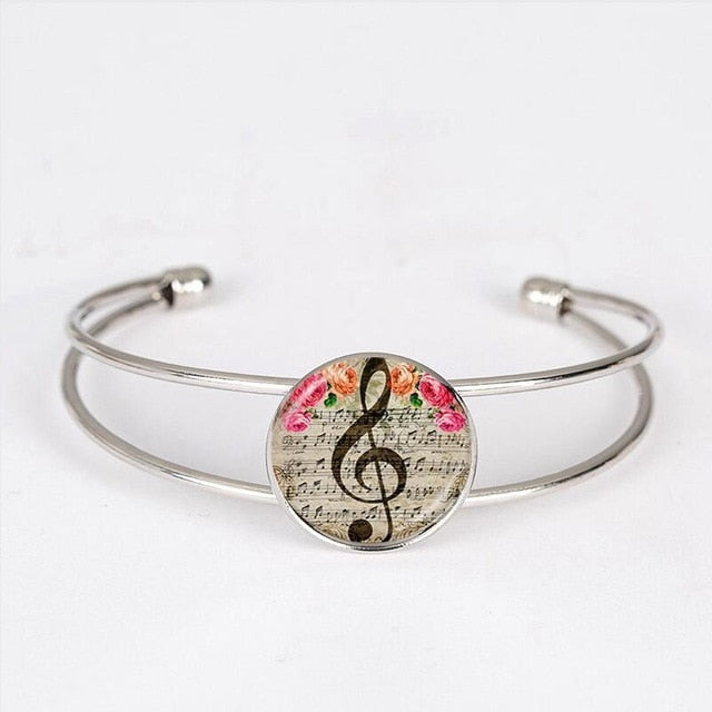 Glass Cabochon Music Notes Bracelet