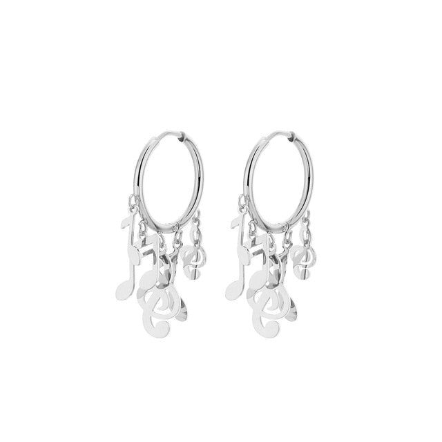 Music Notes Tassel Hoop Earrings