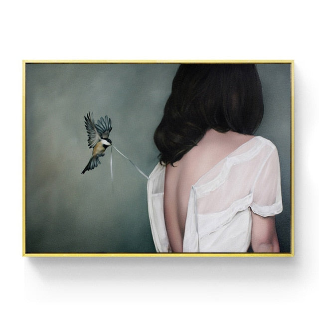 Flowers Feather Women Wall Art