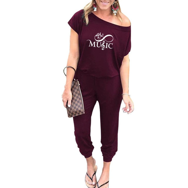 Music Notes Off Shoulder Jumpsuit