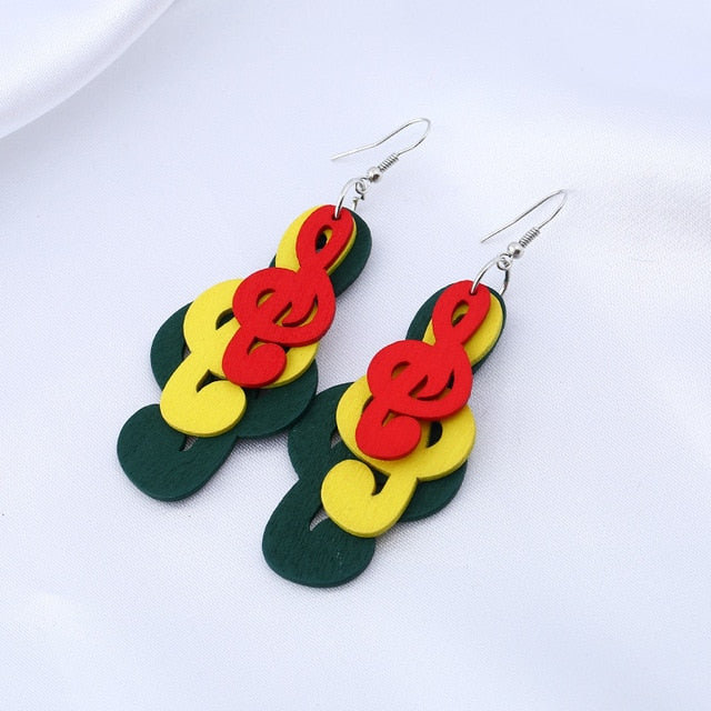 Wooden Music Note Drop Earrings